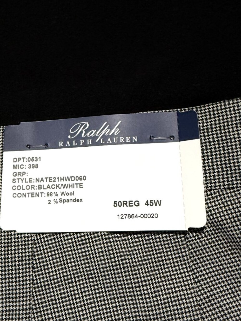 NWT Ralph by Ralph Lauren 2pc Suit 50R 45W BlK/White Houndstooth Wool Unaltered - Picture 15 of 15